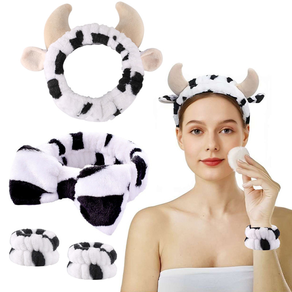 Skincare Routine - 4pcs 3D Cow Headband Super Cute